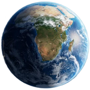 Blue Earth globe centred on Africa, with a route from Cape Town around Africa to Cairo